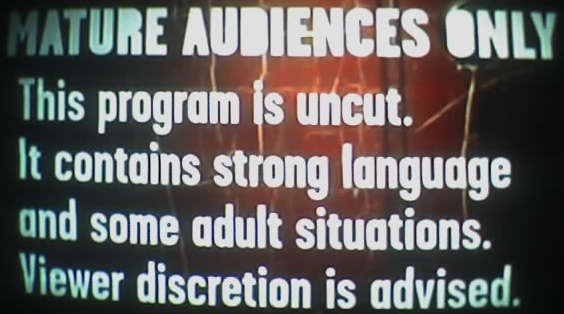 A title card from Comedy Central warning that the upcoming program is for mature audiences only.