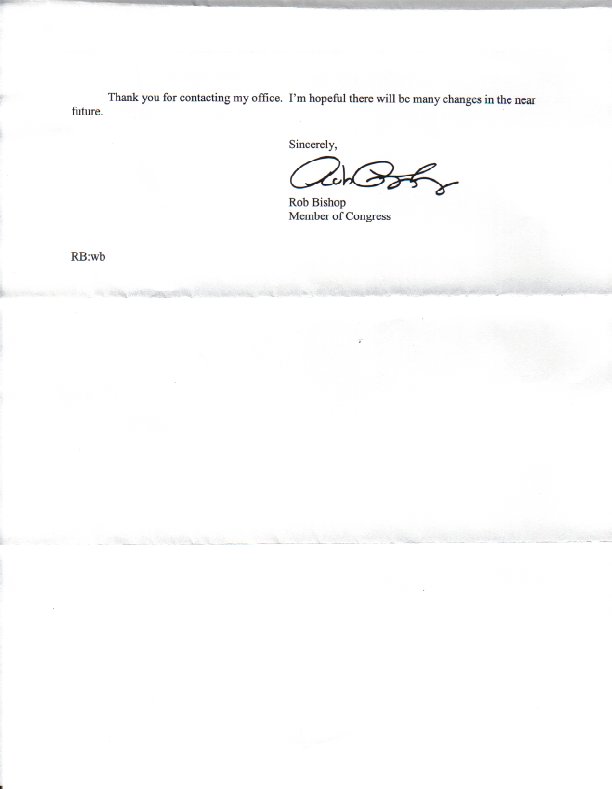 Page 2 of letter from Representative Rob Bishop dated 9 Sep 2009